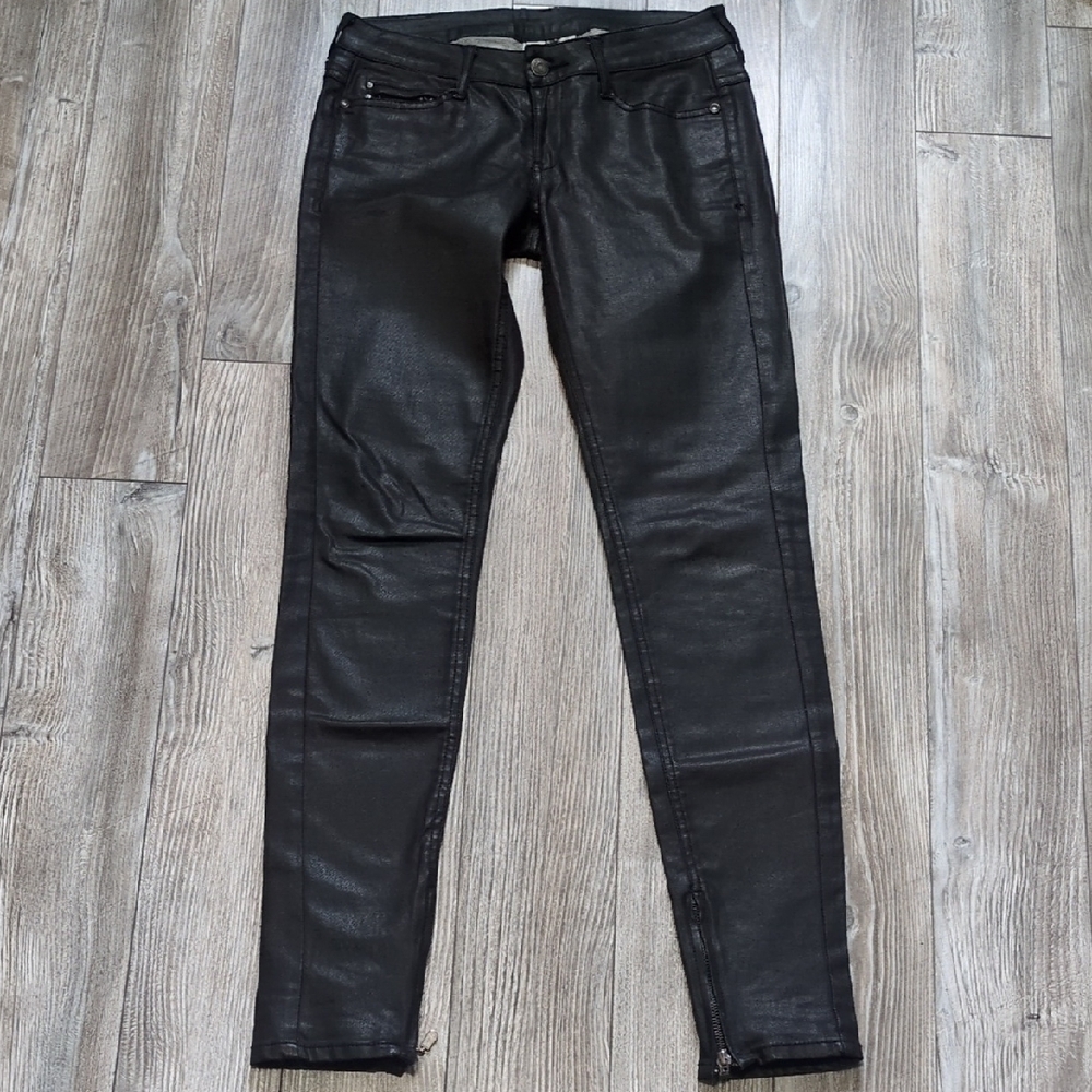 Mango Shiny Black Faux Leather Skinny Jeans Size 4